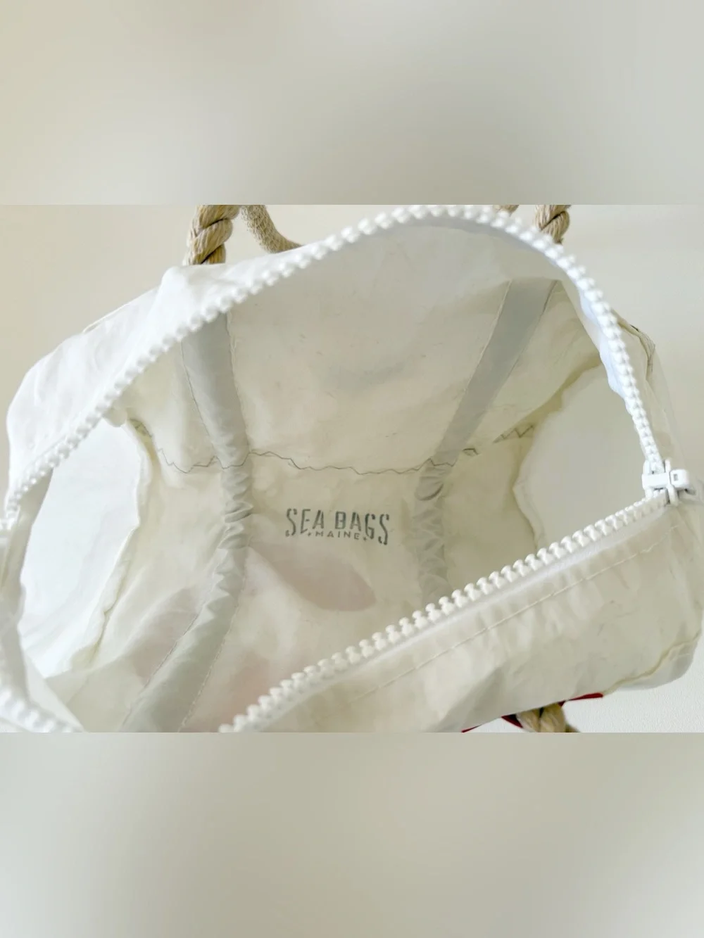 Sea Bags Maine Sailcloth Tote with Red Graphic Rope Handles Summer Nautical NWT